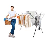 HUHJYUGE Étendage Linge Mobile avec Roues, Étendoir Linge Pliable et Extensible, Séchoir À Linge Réglable Compact et Transportable pour Intérieur Extérieur Appartement