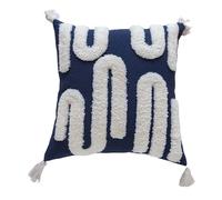 HUHJYUGE Housse De Coussin Tufté Bohème avec Franges en Bleu Marine Motif Géométrique; Coussin Carré Décoratif pour Canapé, Sofa, Lit, Chaise, Salon, Chambre, Style Chic Et Confortable
