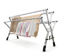 HUHJYUGE Séchoir à Linge Extensible, Séchoir à Linge Pliable Extérieur, Étendoir à Linge Robuste en Acier Inoxydable, Étendoir pour Vêtements avec roulettes (160cm/63inch)