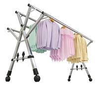 HUHJYUGE Séchoir à Linge Extérieur Pliable en Acier Inoxydable, Étendoir à Linge 5 Cannes Rétractable avec roulettes, Étendoir pour Vêtements pour Draps et Chaussettes (240cm/94.5inch)