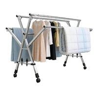 HUHJYUGE Séchoir à Linge Extérieur, Support à Linge Pliable Renforcé, Étendoir à Linge Extensible en Acier Inoxydable, Étagère de Séchage 5 Canne Grand avec roulettes (160cm/63inch)
