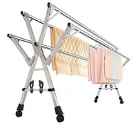 HUHJYUGE Séchoir à Linge sur Pied, Étendoir à Linge Intérieur Extérieur Rétractable, Séchoir à Linge 5 Tiges en Acier Inoxydable avec roulettes, pour Chaussettes, Draps (160cm/63inch)