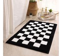 HUHJYUGE Tapis de Bain Noir et Blanc Vichy 50x80cm, Tapis Salle Bain Antiderapant Super Absorbants, Tapis de Douche Microfibre Doux et Agréable pour La Peau Séchage Rapide