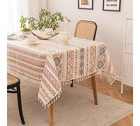HUHJYUGE Toile Ciree Epaisse Imperméable 140x220cm, Coton et Lin Nappe de Table Rectangulaire, Couverture de Table avec Franges, Infroissable, Anti-Graisse, pour Salon, Balcon, Jardin