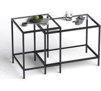 Huhote Lot de 2 tables gigognes avec cadre en métal pour salon, chambre, balcon, bureau, appartement, diamètre 60/40 cm (cadre noir, plateau en verre)