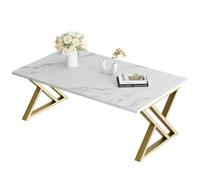 Huhote Table basse, table de salon, table basse en bois, table d'appoint pour salon, montage facile, baleines, espace de rangement ouvert, 100 x 48 x 55 cm, marbre blanc et doré