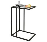 Huhote Table d'appoint en forme de C, table d'appoint en verre pour canapé, table de canapé avec cadre en métal, table de canapé pour salon, chambre à coucher, chevet, noir