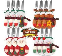 HUHUDAY Porte Couverts Noël Titulaires Vacances Père Noël Couverts Titulaire De Noël Fourchette Cuillère Sac De Rangement Dîner Décorations De Table, X-Large