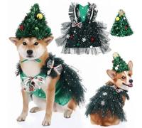 Huhumy Costume d'arbre de Noël pour chien et chat avec chapeau - Robe en tulle pour chien - Vêtement de fête de costumade mignon pour chiot - Vêtements de fête pour animaux de compagnie - Uniforme de