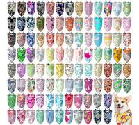 Huhumy Lot de 100 bandanas pour chien en vrac - Bavoirs triangulaires colorés pour chiens de taille moyenne et grande - Décoration de costume pour printemps, été, anniversaire (motif pâquerette)