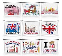 Huhumy Lot de 9 trousses de maquillage de ville de New York avec fermeture éclair - Souvenir de Los Angeles - Cadeau souvenir d'Italie Paris Broadway Alaska - Pour filles et femmes - Pour voyageurs,