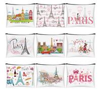Huhumy Lot de 9 trousses de maquillage de ville de New York avec fermeture éclair - Souvenir de Los Angeles - Cadeau souvenir d'Italie Paris Broadway Alaska - Pour filles et femmes - Pour voyageurs,
