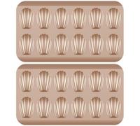 HuhWafee Lot de 2 moules à madeleine en acier au carbone - 12 cavités - Revêtement antiadhésif - Facile à libérer - Pour pâtisserie, pain, chocolat, muffins - Doré