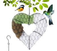 HuhWafee Nichoir à suspendre en forme de cœur - Nid d'oiseau avec remplissage en fibres de polypropylène - Rechargeable - Avec crochets - Nid extérieur à remplir pour les amoureux des animaux et les
