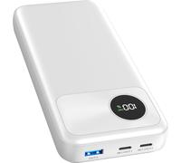 Hui-Batterie Externe 20000mah¿22,5w Power Bank 2 Usb C Entrée&sortie,1 Usb A Sortie Pour Iphone 16 15 14 13 12 11 Android Téléphone Tablette,Chargeur Portable Avec Led Pour Voyages Blanc