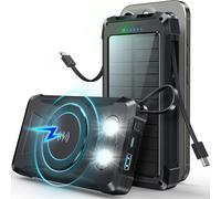 Hui-Batterie Externe Solaire Magnetique 20000mah,10w Chargement Sans Fil Avce 2 Câble Intégrée,Pd 22.5w Usb C Charge Rapide Power Bank,Lampe De Poche,Voyant Led,Pour Smartphone