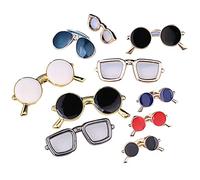 HUI JIN Lot de 10 broches à motif lunettes de soleil pour femme, Noir, Rétro, Fermoir à épingle de broche, 10 Count