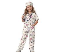 HUIACONG Costume de médecin imprimé battements de cœur pour grands enfants, taille 9 à 10 ans, animal mignon, pour garçons et filles, taille 9-10 pour Halloween, déguisement de vétérinaire