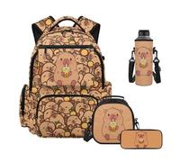 HUIACONG Grand sac à dos 4 en 1 pour enfants avec boîte à déjeuner, trousse à crayons, pochette pour bouteille d'eau pour 10 à 12 ans, Thé au lait Capybara, One Size