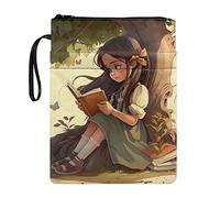 HUIACONG Pochette de livre pour fille lisant sous un arbre avec fermeture éclair et poche avant - 29 x 22 cm - Avec sangle de transport - Étui pour manuels de poche