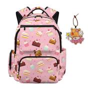 HUIACONG Sac à dos de 43,2 cm avec pendentif en cuir pour enfants, filles, cartable grande capacité pour école primaire, Gâteau