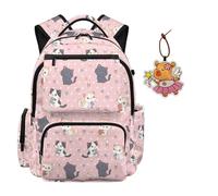 HUIACONG Sac à dos de 43,2 cm avec pendentif en cuir pour enfants, filles, cartable grande capacité pour école primaire, Adorable chaton.