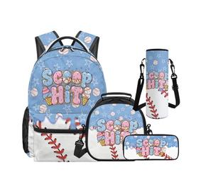 HUIACONG Sac à dos pour enfants pour l'école 4 pièces Sac à dos pour ordinateur portable avec boîte à déjeuner, trousse à crayons et pochette pour bouteille d'eau pour le collège, Baseball Scoop Hit