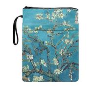 HUIACONG Van Gogh Housse de protection de livre en forme de fleur d'amandier avec corde portable pour étudiants, enseignants, amateurs de livres avec pochette avant, 28 x 22 cm
