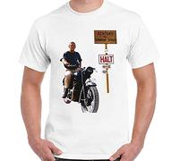 HUIAN Steve Mcqueen - The Great Escape - Mens Retro Old Movie T-Shirt Motorbike Bike White 3XL