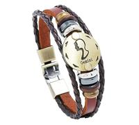 HUIANGLIYG 12 Bracelet en Cuir Constellation pour Hommes Femmes Multicouche Tressé en Cuir Corde Bracelet Rétro Punk Zodiaque Brassard pour L’Amitié Bijoux Anniversaire Cadeau Gemini 20,5Cm