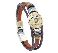 HUIANGLIYG 12 Constellation Bracelet en Cuir pour Hommes Femmes Multicouche Tressé en Cuir Corde Bracelet Rétro Punk Zodiaque Brassard pour L’Amitié Bijoux Cadeau D’Anniversaire Cancer 21,5 Cm