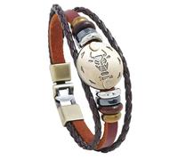 HUIANGLIYG 12 Constellation Bracelet en Cuir pour Hommes Femmes Multicouche Tressé en Cuir Corde Bracelet Rétro Punk Zodiaque Brassard pour L’Amitié Bijoux Cadeau D’Anniversaire Taurus 20,5 Cm