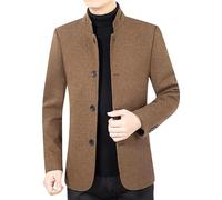 HUIANGLIYG Blazer À Chevrons pour Homme, Veste de Costume Vintage en Tweed de Laine Mélangée, Col Mandarin, Simple Boutonnage, Manteau en Laine Décontracté, Coupe Vent, Marron Foncé, Taille XS