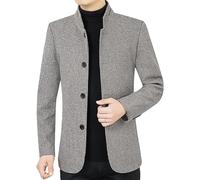 HUIANGLIYG Blazer À Chevrons pour Homme, Veste de Costume Vintage en Tweed de Laine Mélangée, Col Mao, Simple Boutonnage, Manteau en Laine Décontracté, Coupe Vent, Gris, Taille L
