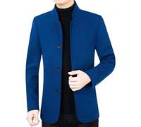 HUIANGLIYG Blazer À Chevrons pour Homme, Veste de Costume Vintage en Tweed de Laine Mélangée, Col Mao, Simple Boutonnage, Manteau en Laine Décontracté, Coupe Vent, Bleu Roi, Taille M