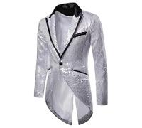 HUIANGLIYG Blazer À Queue de Pie pour Hommes À Sequins, Veste Slim Coupe À Un Bouton, Revers Pointé, Veste Smoking, Veston Formel À Manches Longues, Veston Formel Swallowtail Manteau pour Boît