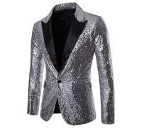HUIANGLIYG Blazer À Sequins Brillants pour Homme, Coupe Slim, Un Bouton, Revers Pointus, Style Smoking avec Poches, Inspiré des Années 70, Idéal pour Les Mariages, Bals de Promo, Festivals et Ca
