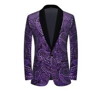 HUIANGLIYG Blazer de Luxe pour Homme À Sequins et Motif Cachemire, Coupe Ajustée, Col Châle, Une Seule Touche, avec Poches, Idéal pour Les Soirées, Mariages, Bals, Boîtes de Nuit et Carnavals.