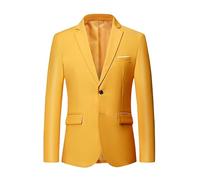 HUIANGLIYG Blazer Décontracté Coupe Slim pour Homme, Veste de Costume Formelle À 2 Boutons, Légère et Élégante, À Revers Crantés, pour Affaires, Mariage, Smoking, Jaune, Taille L