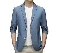 HUIANGLIYG Blazer D'Été en Soie Glacée pour Homme, Veste de Sport Décontractée À Deux Boutons, Revers Cranté, avec Poche, Coupe Ample et Légère, Couleur Unie, pour Un Usage Quotidien, Bleu,