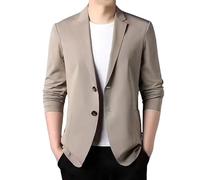 HUIANGLIYG Blazer D'Été en Soie Glacée pour Homme, Veste de Sport Décontractée À Deux Boutons, Revers Cranté, avec Poche, Coupe Ample et Légère, Couleur Unie, pour Un Usage Quotidien, Kaki,