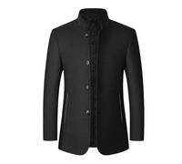 HUIANGLIYG Blazer en Tweed pour Homme, Veste de Costume Vintage en Laine Mélangée À Chevrons, Col Mandarin, Trench Coat Court en Laine, Coupe Slim, Pardessus Simple Boutonnage pour L'Automne et L