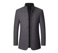 HUIANGLIYG Blazer en Tweed pour Homme, Veste de Costume Vintage en Laine Mélangée À Chevrons, Col Mao, Trench Coat Court en Laine, Coupe Slim, Pardessus Simple Boutonnage pour L'Automne et L'Hive