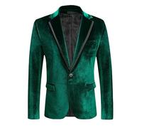 HUIANGLIYG Blazer en Velours pour Homme, Coupe Slim, Un Bouton, Style Sport, Élégant, Décontracté, avec Revers Crantés, pour Bal, Mariage, Dîner, Vert, Taille XS