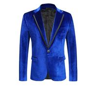 HUIANGLIYG Blazer en Velours pour Homme, Coupe Slim, Un Bouton, Style Sport, Élégant, Décontracté, avec Revers Crantés, pour Bal, Mariage, Dîner, Bleu, Taille XS