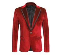HUIANGLIYG Blazer en Velours pour Homme, Coupe Slim, Un Bouton, Style Sport, Élégant, Décontracté, avec Revers Crantés, pour Bal, Mariage, Dîner, Rouge, Taille XS