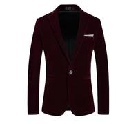 HUIANGLIYG Blazer en Velours pour Homme, Coupe Slim, Un Bouton, Veste de Sport, Revers Cranté, Veste de Costume Décontractée avec Poche, Veste de Smoking pour Bal, Mariage, Dîner, Rouge, XS