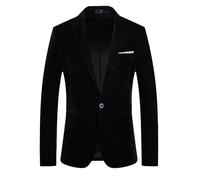 HUIANGLIYG Blazer en Velours pour Homme, Coupe Slim, Un Bouton, Veste de Sport, Revers Cranté, Veste de Costume Décontractée avec Poche, Veste de Smoking pour Bal, Mariage, Dîner, Noir, XS