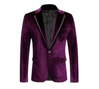 HUIANGLIYG Blazer en Velours pour Homme, Coupe Slim, Un Bouton, Veste de Sport, Revers Crantés, avec Poche, Veste de Smoking en Velours d'automne pour Bal, Mariage, Dîner, Violet, Taille S