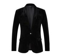 HUIANGLIYG Blazer en Velours pour Homme, Coupe Slim, Uni, Un Bouton, avec Poche, Col Châle, pour Dîner, Bal, Mariage, Noir, Taille XS